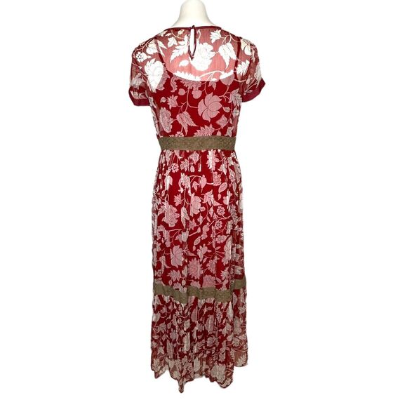 SUNDANCE Red Floral Maxi Sundress Boho Short Sleeve Slip Dress Size 4 - Picture 6 of 9